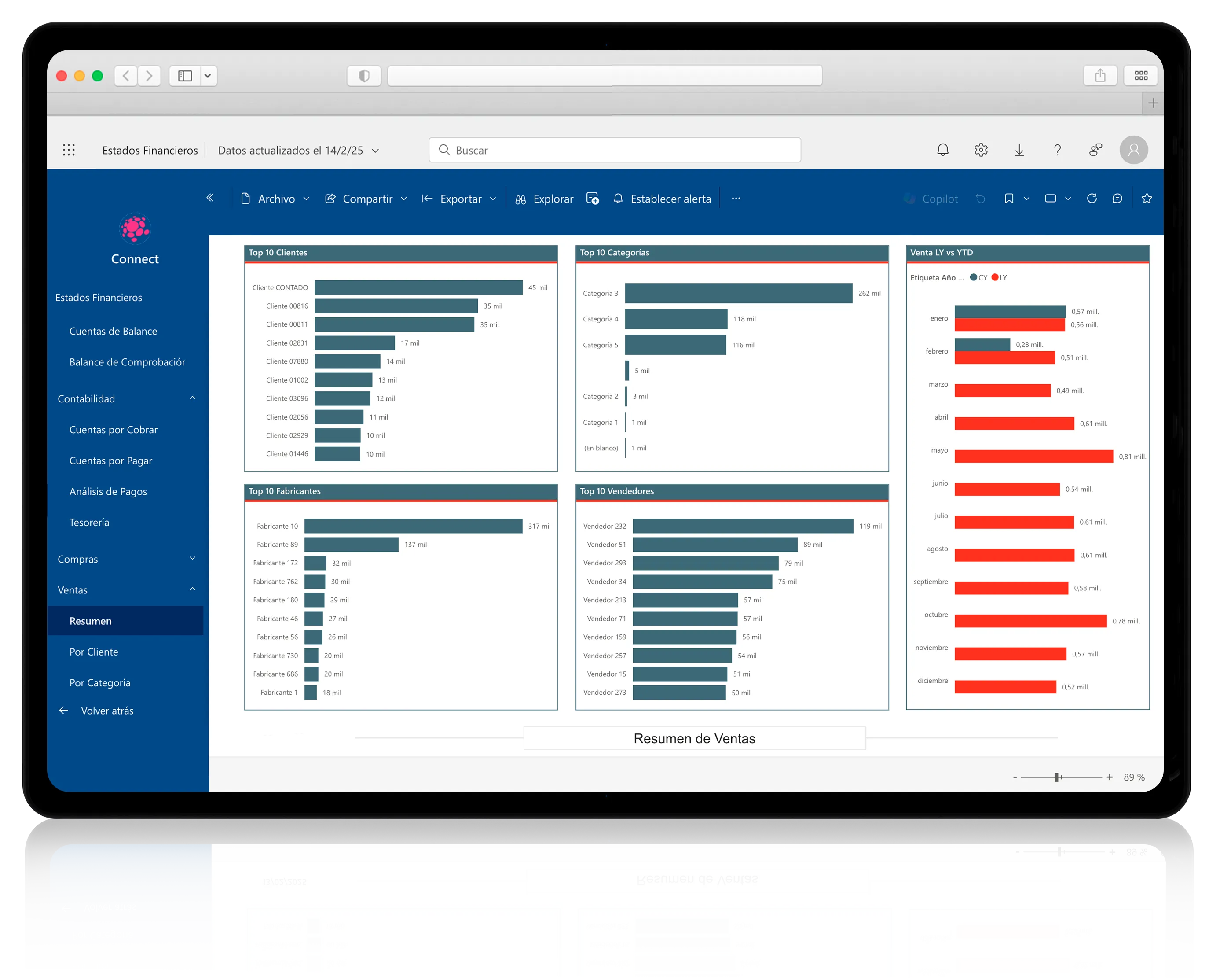 Dashboard financiero de Connect